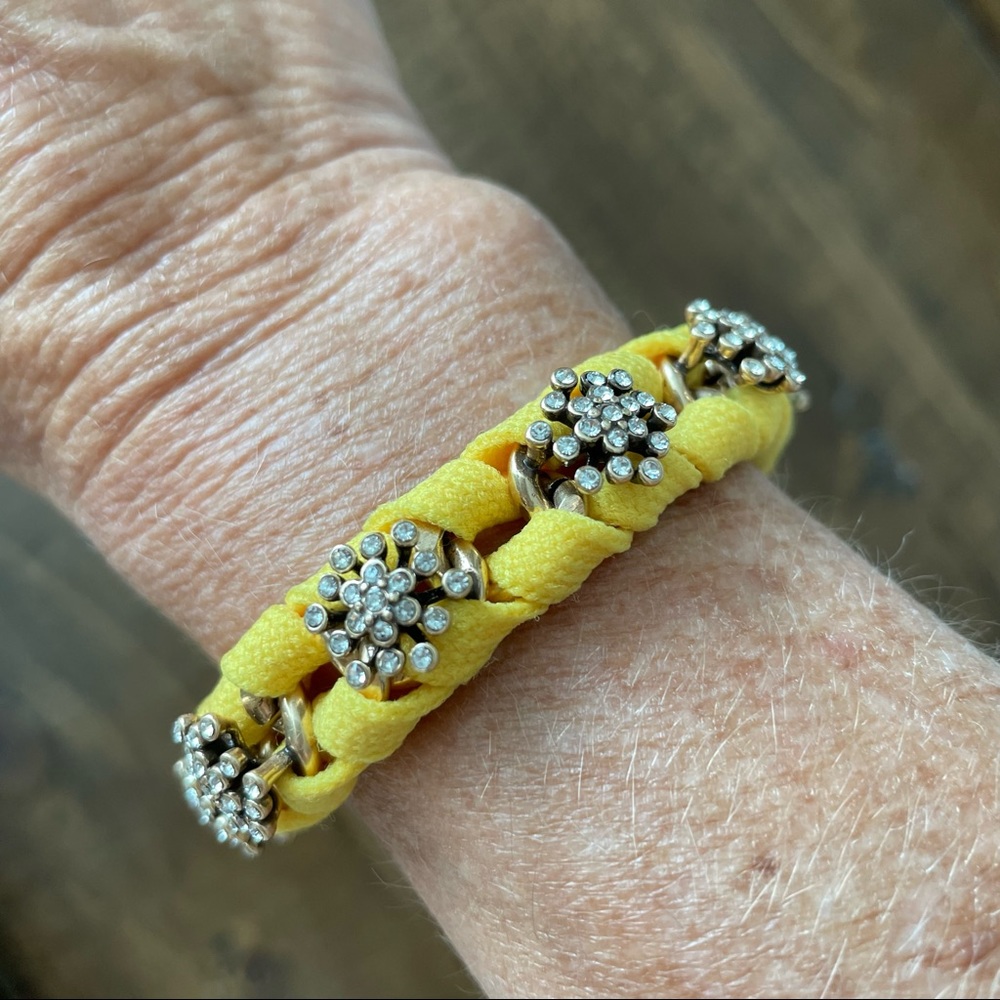 J Crew Fabric Braided Rhinestone Bracelet Yellow
